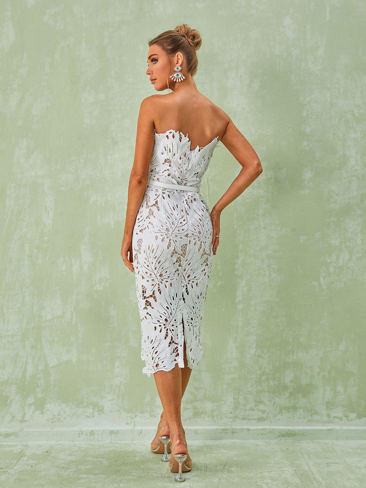 Despina White Lace Midi Dress