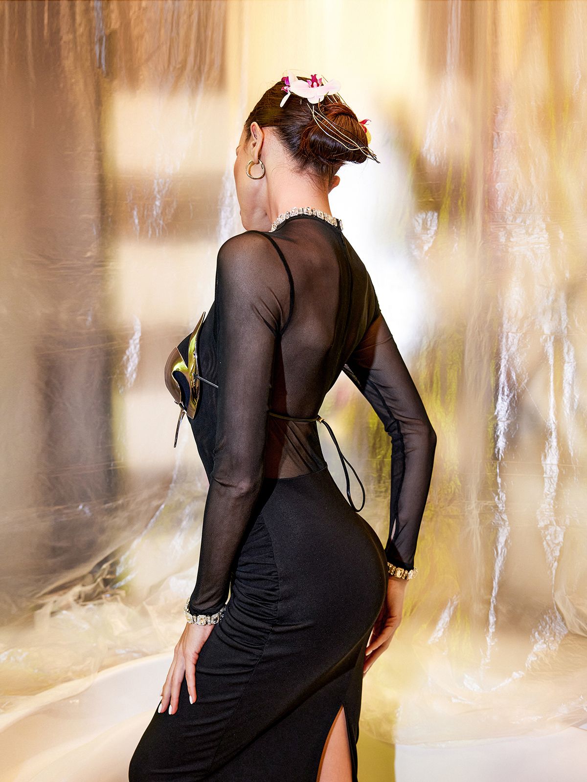 Einar Metallic Cutout Armor Top In Silver