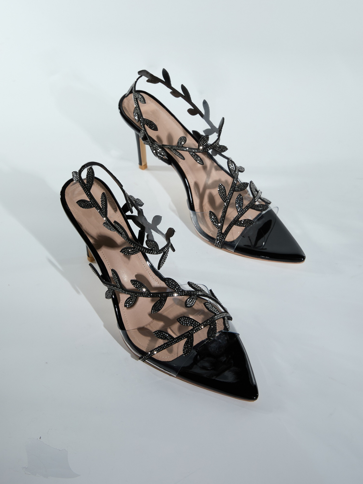 Lorana Leaf Rhinestone Sandals In Black