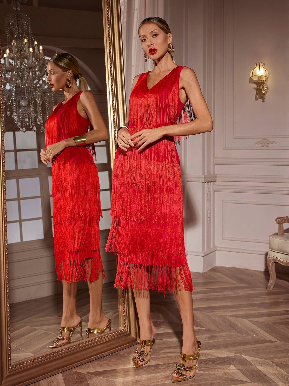 Sheadon V Neck Fringe Midi Dress