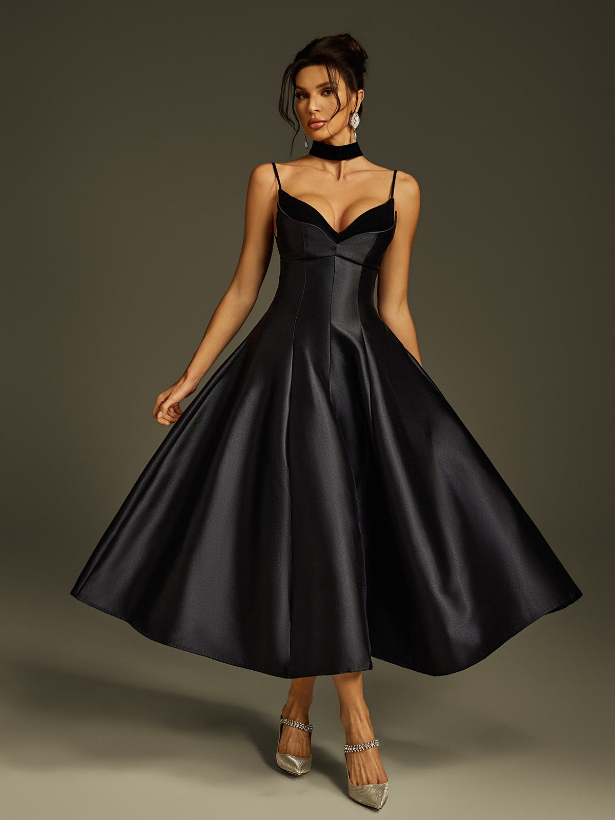 Lizina Spaghetti Satin Midi Dress