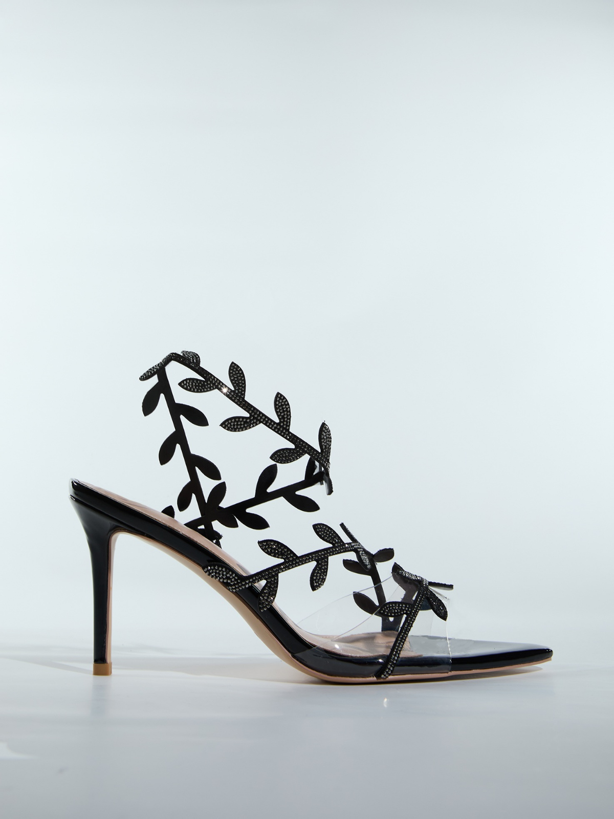 Lorana Leaf Rhinestone Sandals In Black